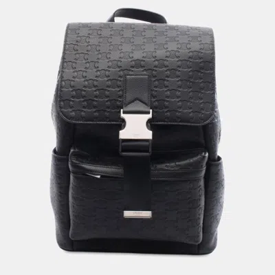 Pre-owned Celine Embossed Calfskin Triomphe Backpack In Black
