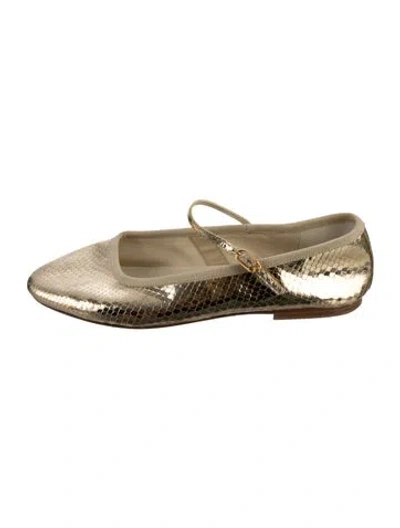 Pre-owned Celine Embossed Leather Animal Print Ballet Flats In Gold