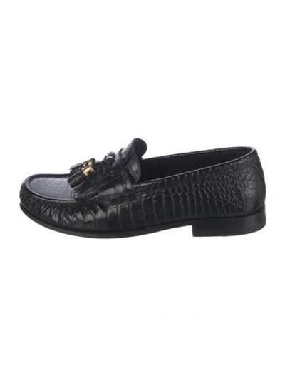 Pre-owned Celine Embossed Leather Animal Print Loafers In Black