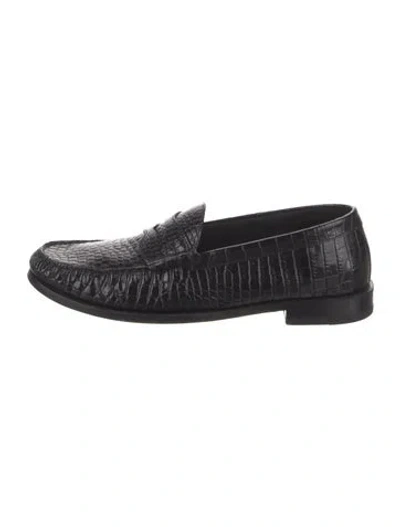 Pre-owned Celine Embossed Leather Animal Print Loafers In Black