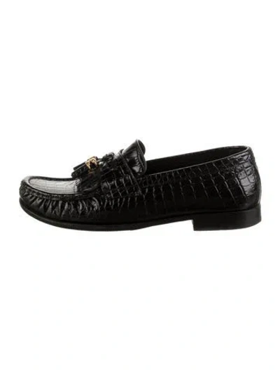 Pre-owned Celine Embossed Leather Animal Print Loafers In Black