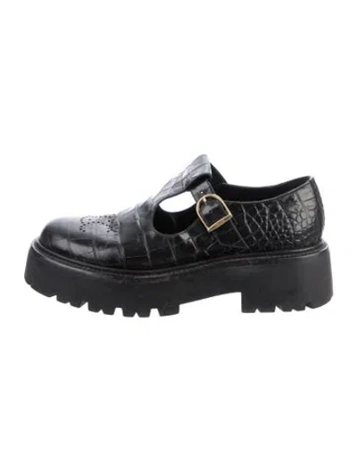 Pre-owned Celine Embossed Leather Animal Print Mary Jane Flats In Black