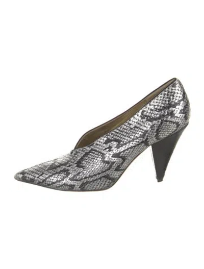Pre-owned Celine Embossed Leather Animal Print Pumps In Gray