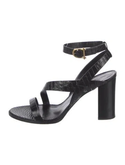 Pre-owned Celine Embossed Leather Animal Print Sandals In Black