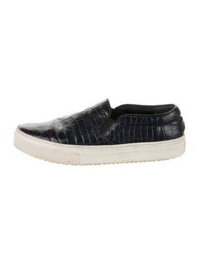 Pre-owned Celine Embossed Leather Animal Print Sneakers In Blue