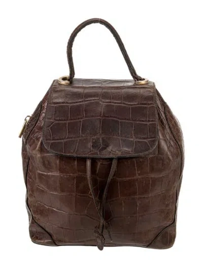 Pre-owned Celine Embossed Leather Backpack Vintage In Brown