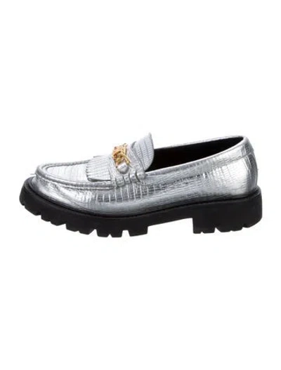 Pre-owned Celine Embossed Leather Chain-link Accents Loafers