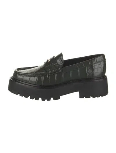 Pre-owned Celine Embossed Leather Loafers In Black