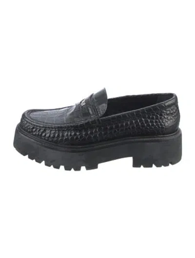 Pre-owned Celine Embossed Leather Loafers In Black