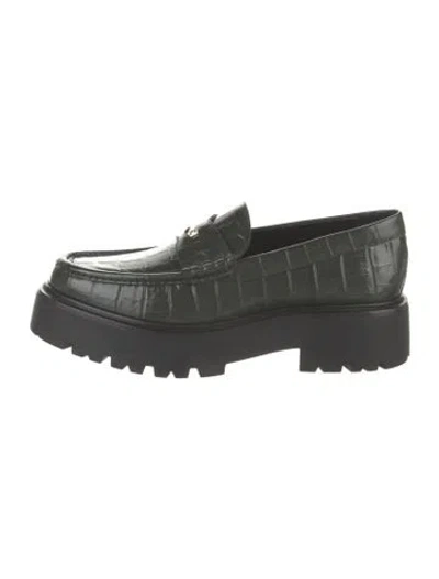 Pre-owned Celine Embossed Leather Loafers In Green