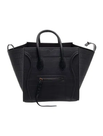 Pre-owned Celine Embossed Leather Luggage Phantom Medium In Blue