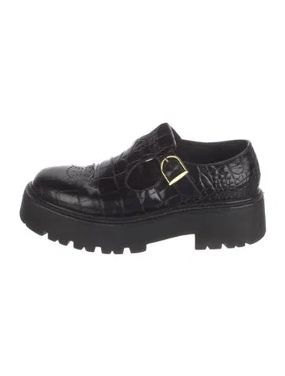 Pre-owned Celine Embossed Leather Oxfords In Black