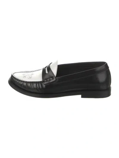 Pre-owned Celine Embossed Leather Printed Loafers In Black