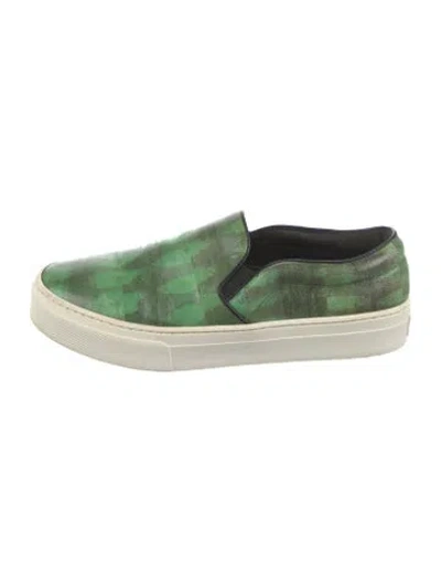 Pre-owned Celine Embossed Leather Printed Sneakers In Green