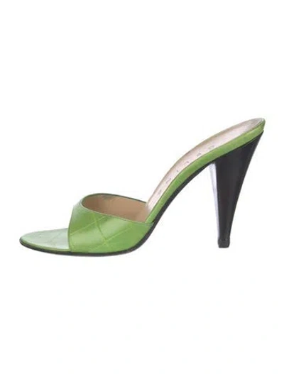 Pre-owned Celine Embossed Leather Slides In Green