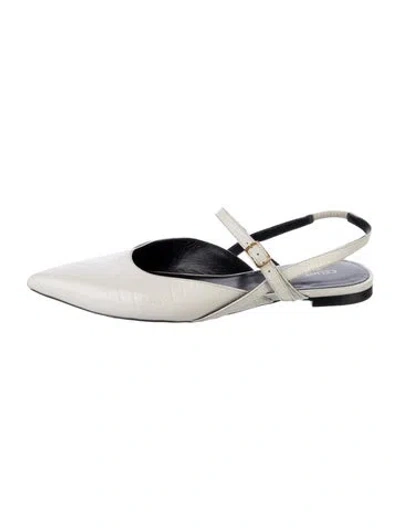 Pre-owned Celine Embossed Leather Slingback Flats In White
