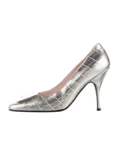 Pre-owned Celine Embossed Leather Slingback Pumps