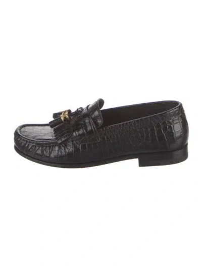 Pre-owned Celine Embossed Leather Tassel Accents Loafers In Black