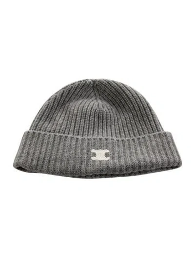 Pre-owned Celine Embroidered Beanie Hat W/tags In Grey
