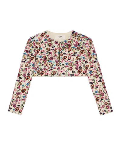 Celine Embroidered Bolero Jacket In Diagonal Wool In Multi