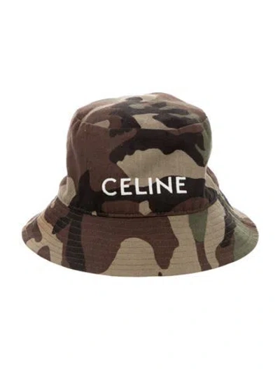 Pre-owned Celine Embroidered Camo Print Bucket Hat In Green