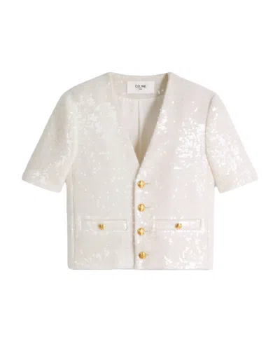 Celine Embroidered Cardigan Jacket In Bouclé Tweed