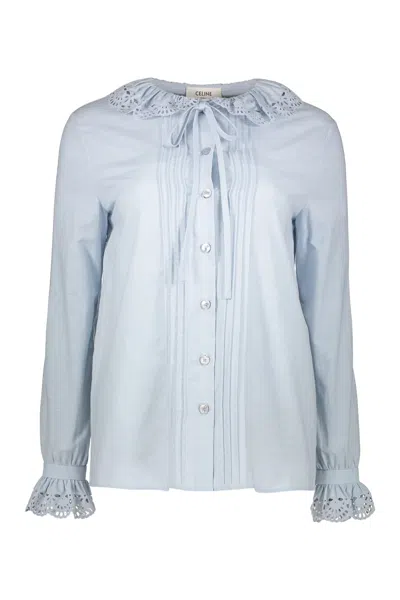 Celine Embroidered Cotton Blouse In Light Blue