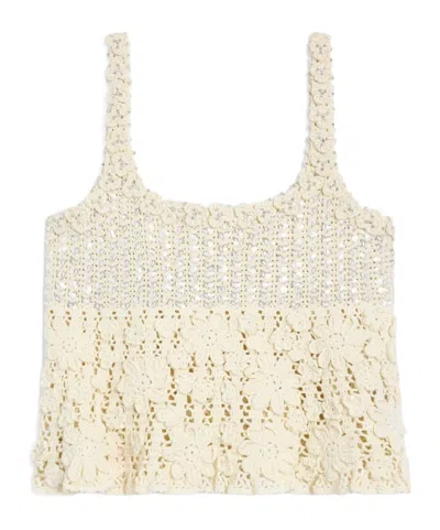 Celine Embroidered Crop Top In Crocheted Cotton In White