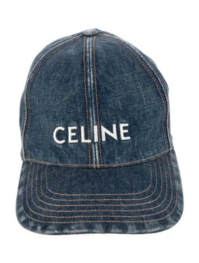 Pre-owned Celine Embroidered Denim Baseball Cap In Blue