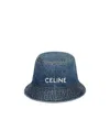 Celine Embroidered Bucket Hat In Union Wash Denim In Blue