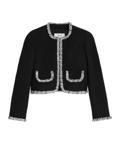 Celine Embroidered Icone Jacket In Wool Natté In Black