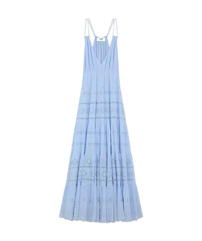 Celine Embroidered Long Dress In Cotton Silk Crepon