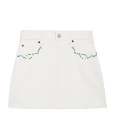 Celine Embroidered Mini Skirt In Raw Wash White Denim