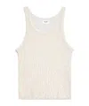 Celine Embroidered Tank Top In Ribbed Silk In Neutral