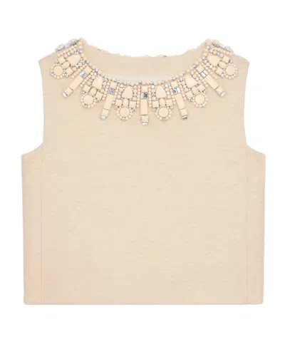 Celine Embroidered Top In Bouclette Natté In Vanilla