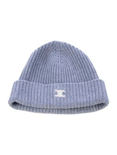 Pre-owned Celine Embroider-embellished Cashmere Knit Beanie In Blue/white