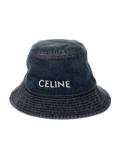 Pre-owned Celine Embroider-embellished Distressed Accented Denim Bucket Hat In Multi