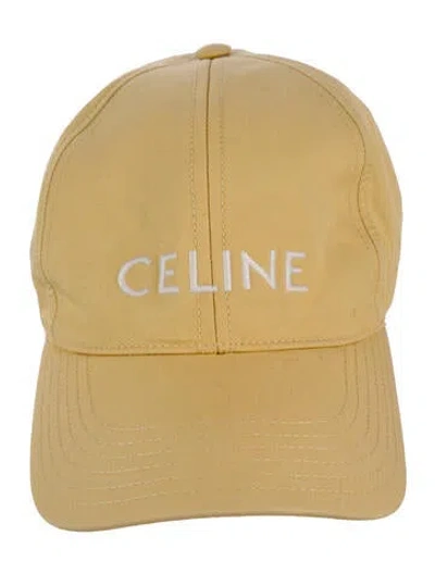 Pre-owned Celine Embroider-embellished Logo Baseball Cap In White/yellow