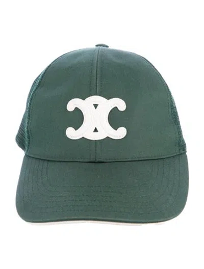 Pre-owned Celine Embroider-embellished Triomphe Baseball Cap In Green/white