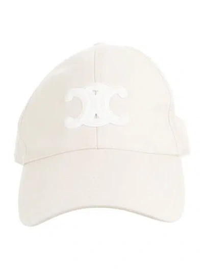 Pre-owned Celine Embroider-embellished Triomphe Baseball Cap In Neutrals/white