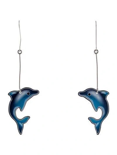 Pre-owned Celine Enamel Dolphin Drop Earrings In Multi