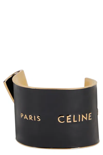 Celine Enamel Rigid Cuff Bracelet In Black