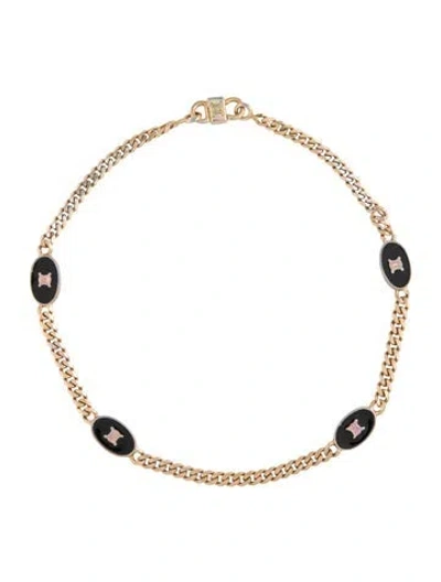 Pre-owned Celine Enamel Triomphe Station Collar Necklace, 16" In Multicolor