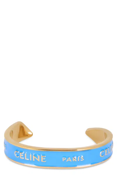Celine Enamel-banded Gold Cuff Bracelet