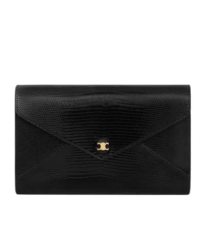Celine Envelope Wallet On Chain In Lizard In Black