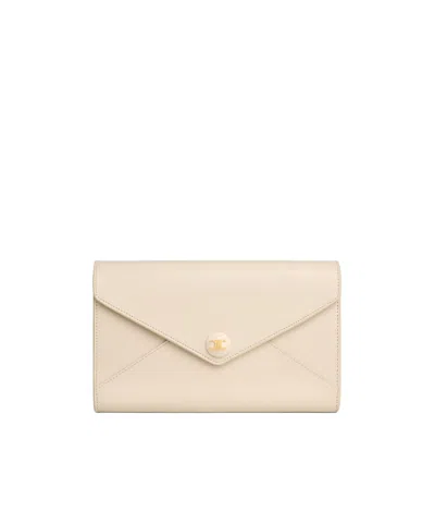 Celine Envelope Wallet On Chain In Shiny Calfskin In Neutral