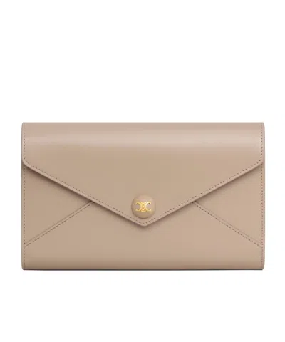 Celine Envelope Wallet On Chain In Shiny Calfskin In Brown