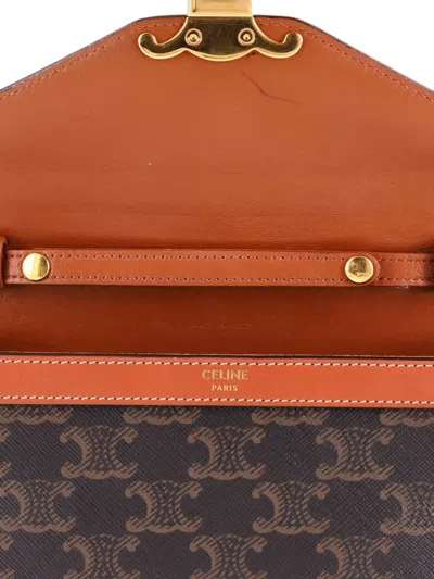 Pre-owned Celine Enveloppe Wallet On Strap Triomphe Coated Canvas Crossbody Bag In Brown