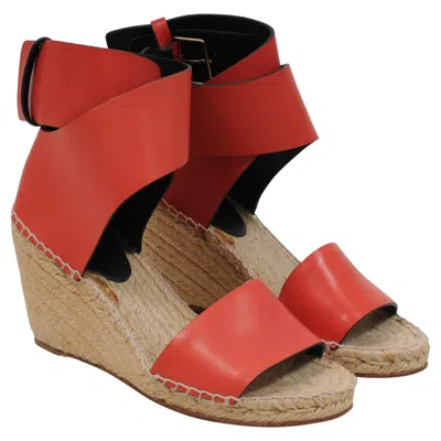 Pre-owned Celine Espadrille Sandals 37 Us 7 Red Leather Wedge Heels Old Phoebe Philo