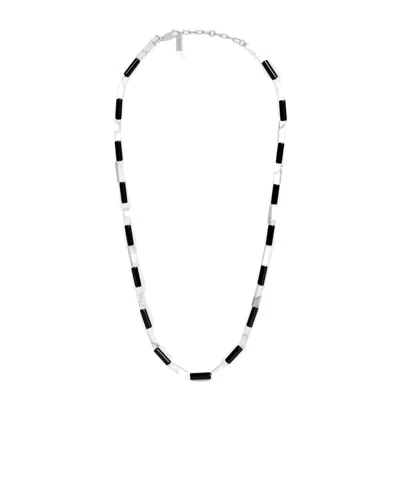 Celine Été  Triomphe Necklace In Onyx, Howlite And Brass With Rhodium Finish In Blue